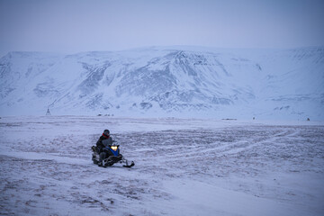 Snowmobile trip, Spitsbergen during winter time, Svalbard