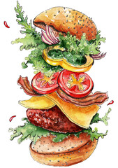 Burger on a white background.Idea for food street.