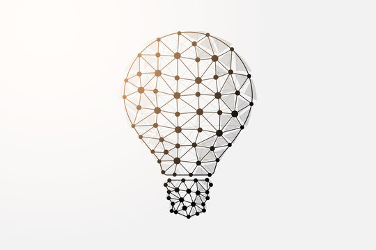 Light bulb 3d low poly symbol with connected dots. Idea, inspiration design vector illustration. Innovation polygonal wireframe