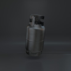 Black gas cylinder floating on a black background, 3d render