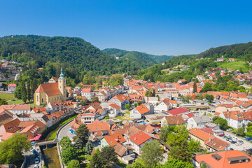 Fototapeta na wymiar Croatia, town of Samobor, town skyline fron drone