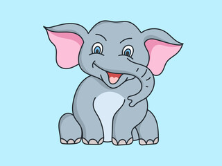 flat Cartoon funny elephant sitting illustration Concept