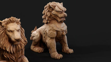 Paper Lion lowpoly Origami 3d render