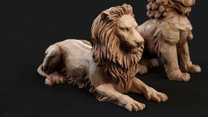 Paper Lion lowpoly Origami 3d render