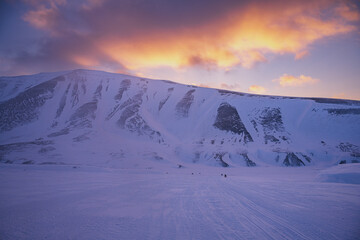 Naklejka na ściany i meble Snowmobile trip, Spitsbergen during winter time, Svalbard