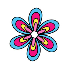 Fototapeta na wymiar Colored doodle daisy in 1970 vibe style.