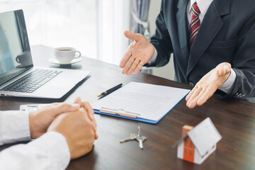 Real estate brokers or real estate agent with client or architect team Discussions about contracts, Business concept.