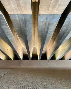 Abstract symmetrical architecture shot of an underpass.
