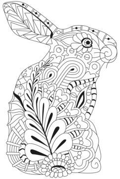 Spring rabbit coloring page for adult and children.