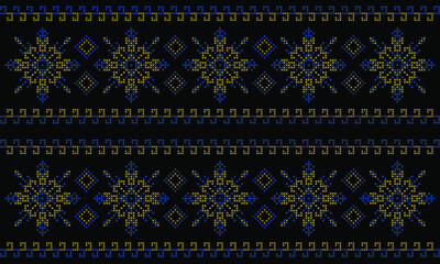 Embroidered ornament on a black background, knitting, Ukrainian textile ornament
