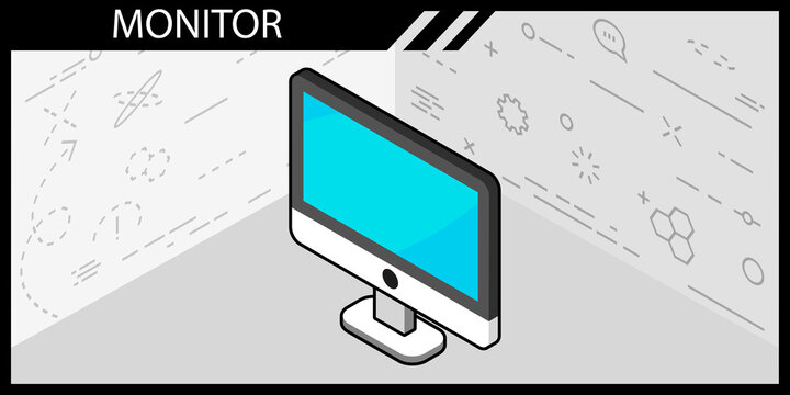 Monitor isometric design icon. Vector web illustration. 3d colorful concept