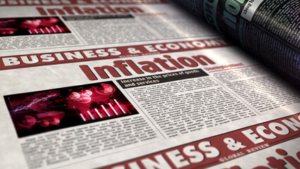Inflation, unemployment and rising prices retro newspaper 3d illustration