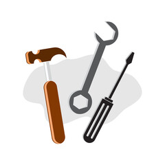 Screwdriver, wrench and hammer icon. Service tools vector illustration.