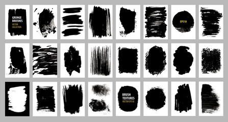 Grunge textures collection. Abstract hand drawn backgrounds. Graffiti, brush strokes, spray effect, spots, ink splashes. Sketch monochrome vector illustrations isolated on white background.