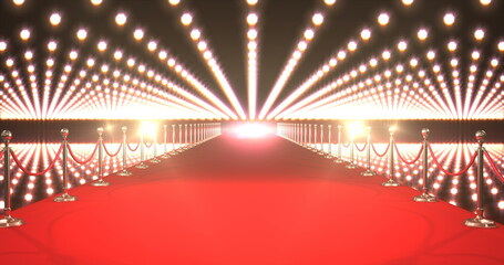 Red carpet with spotlights against black background