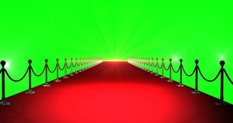 Red carpet with spotlights against green background