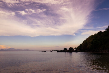 Fototapeta na wymiar Rocky horizon over the purple sunset. Aglicay, Romblon, Philippines