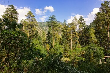 Mountain with turbulent river. Chalal Trek in Kasol, Himachal Pradesh, India