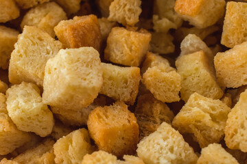 Closeup of croutons . Appetizing croutons close up.