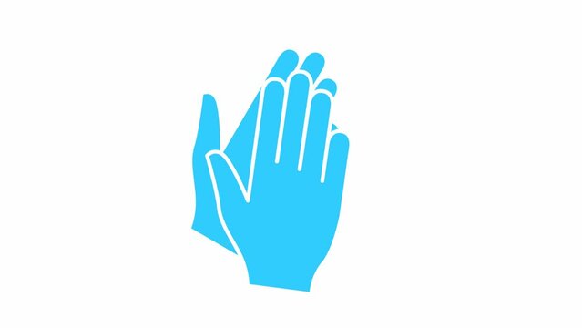 Animated blue symbol of hands. Hands clap. Icon of applause. Looped video. Vector flat illustration isolated on white background. 
