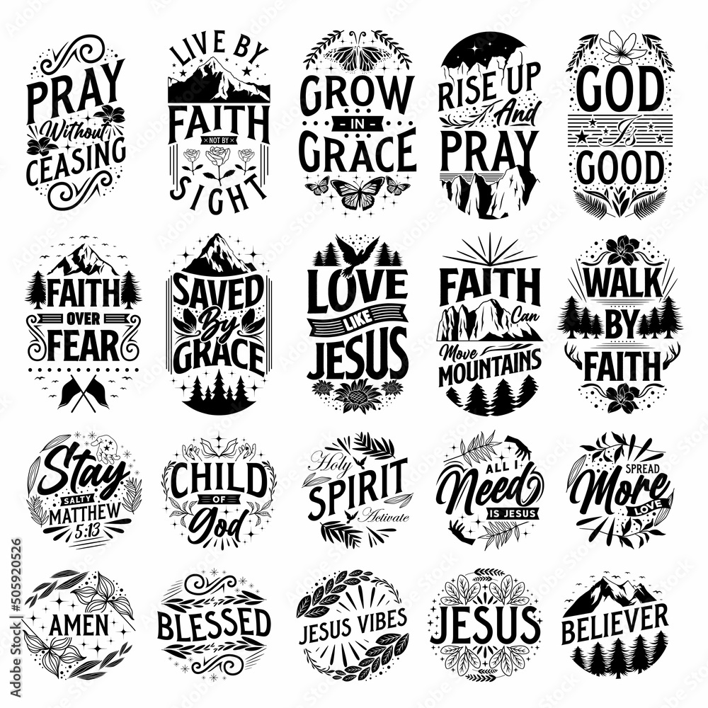 Wall mural set of christian typography quotes, faith typography quotes bundle, inspirational quotes, motivation
