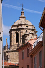 Baroque dome of the Chapter Church in the old town of St-Paul-de Fenouillet, Occitanie region in France