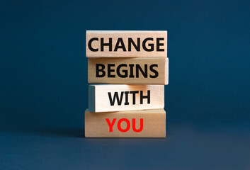Change begins with you symbol. Concept words Change begins with you on wooden blocks on a beautiful...