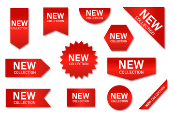 Price tags vector collection. Red ribbons, tags and stickers. Vector illustration. New collection offers.