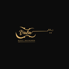 Violin viola fiddle cello instrument gold logo design - obrazy, fototapety, plakaty