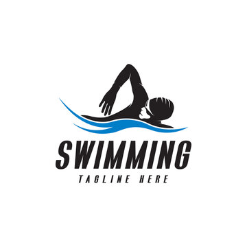 swimming logo with abstract man silhouette.