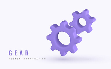 3D violet gear, setting symbol. Gear symbol of workflow concept. Vector illustration