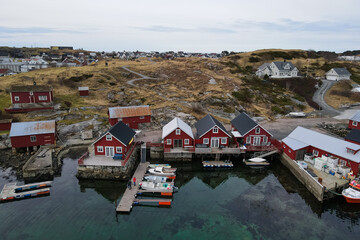 aerial view from Bud, a old fishing village on the shore of the Atlantic Ocean in western Norway, the village is located on the Romsdal peninsula in Norway