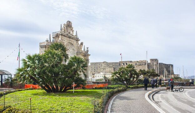 Fontana Del Gigante O Dell'Immacolatella (Fountain Of The Giant) On The Seafront In Naples