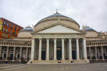 Fototapeta na wymiar Church of St. Francis on the Piazza del Plebiscito in Naples, Italy