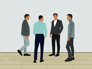 Fototapeta premium Four male characters communicate indoors