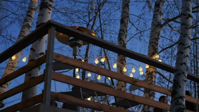 Resting place. Forest, night lights.