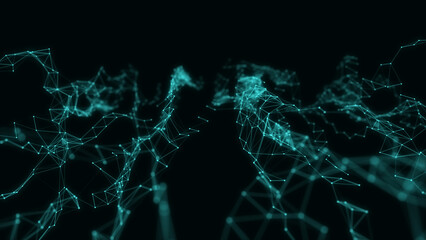 Business futuristic backdrop. Network connection structure cyberspace with moving particles. Abstract cyber security background. 3D rendering.