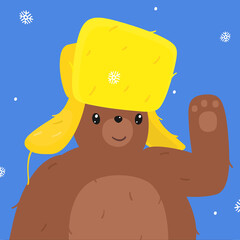 Vector illustration of a bear in a cap greetings