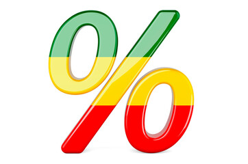 Percent with Rastafarian flag, 3D rendering