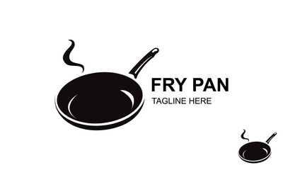 Fry Pan Logo Design Template. vintage restaurant and fraying pan logo. Kitchen frying pan. - obrazy, fototapety, plakaty