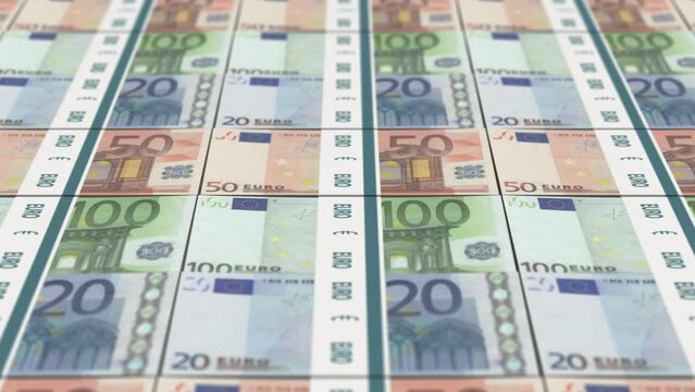 Euros background mixed banknotes 20 50 100 euro notes. 4k seamless loop