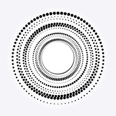 Halftone design element. Abstract background. Dotted round logo. Halftone swirl object. Halftone dots circle texture, pattern, object. Vector art illustration.	