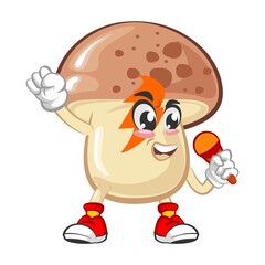 Mascot logo vector, cartoon and cute mushroom illustration singing superstar style