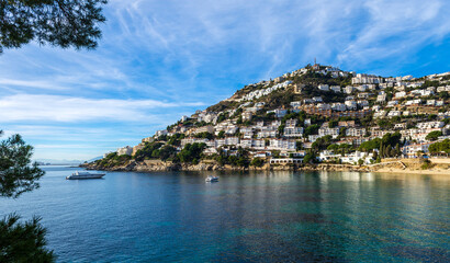 Beautiful seascape with two boats in Canyelles Petities in Roses on the Costa Brava in Catalunia Spain