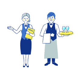 レストランの案内係とウェイター