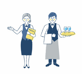 レストランの案内係とウェイター