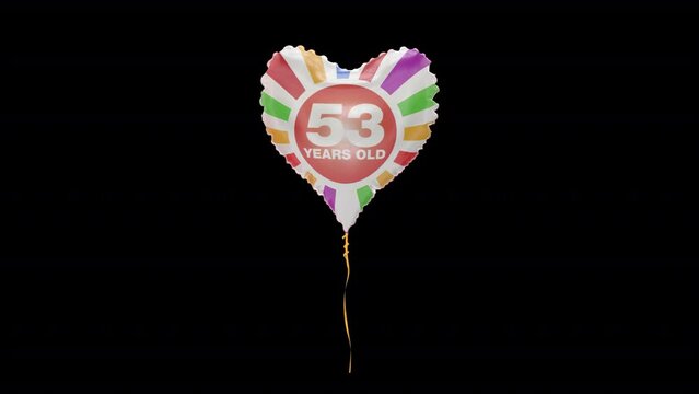 Birthday Celebration Helium Balloon. 53 Years Old. Loop Animation. Alpha Channel Prores 4444.
