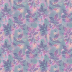 Seamless abstract pattern of leaves and berries painted in watercolor. Botanical pattern on a bright abstract background.