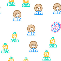Female Occupation And Profession Vector Seamless Pattern Color Line Illustration