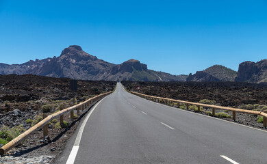 Road in the distance, excursion to mountains and volcanoes in Tenerife